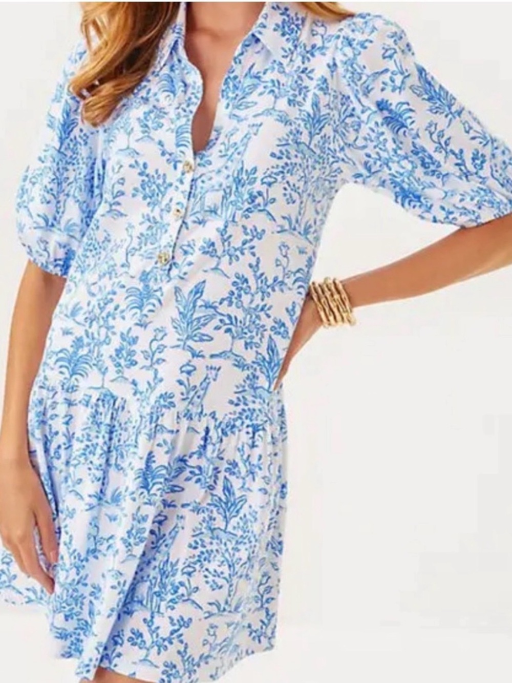 Nwt Lilly Pulitzer Blue and White Floral Bingley Dress size large